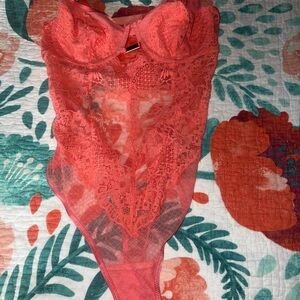Elegant Lace Bodysuit in Coral